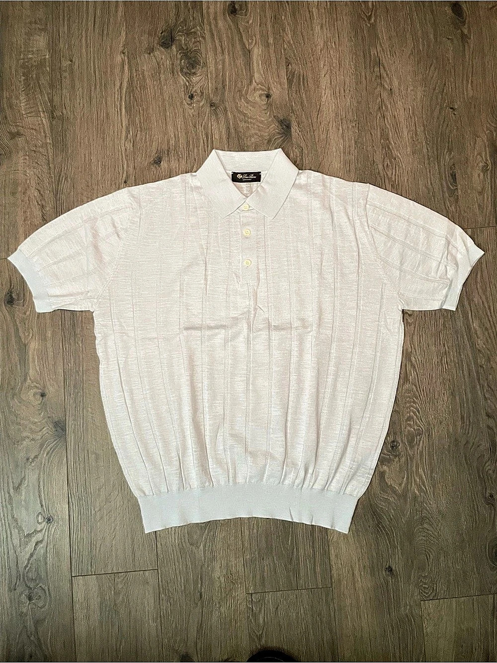 Loro Piana Short Sleeve Button Baby Blue Knit Polo Shirt Men's Size Large